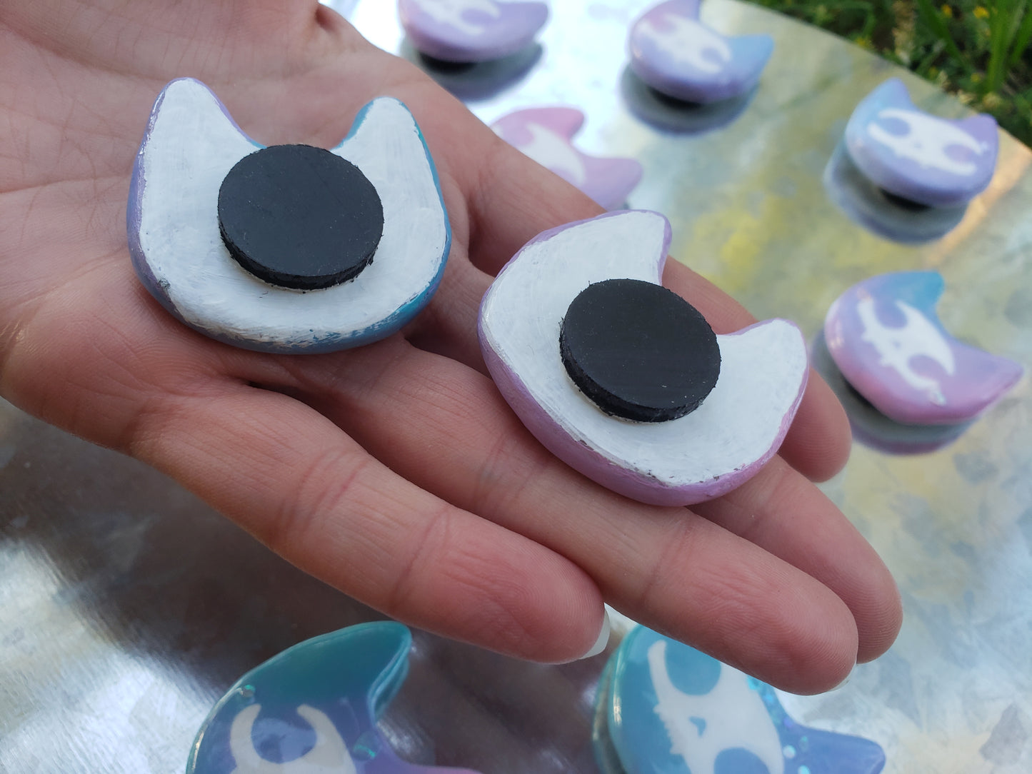 Glittery Pastel Skele-Cats OOAK Magnet -GRAB BAG-