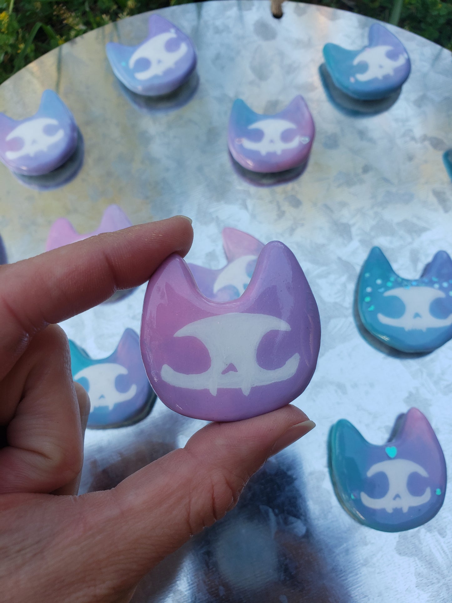 Glittery Pastel Skele-Cats OOAK Magnet -GRAB BAG-