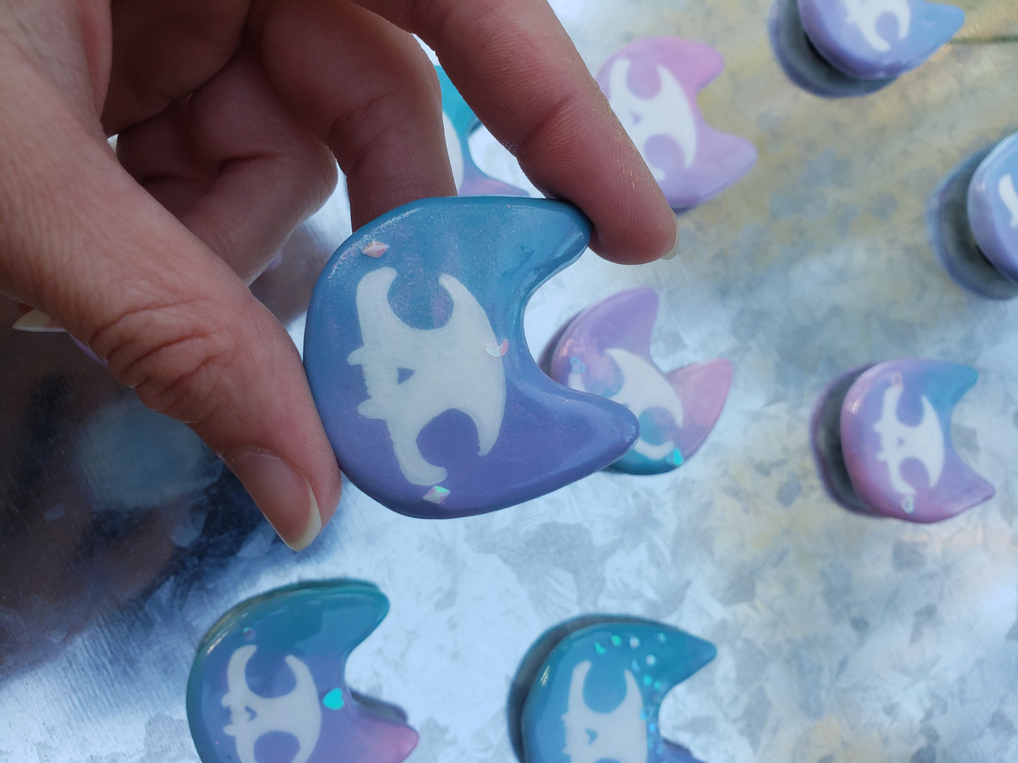 Glittery Pastel Skele-Cats OOAK Magnet -GRAB BAG-