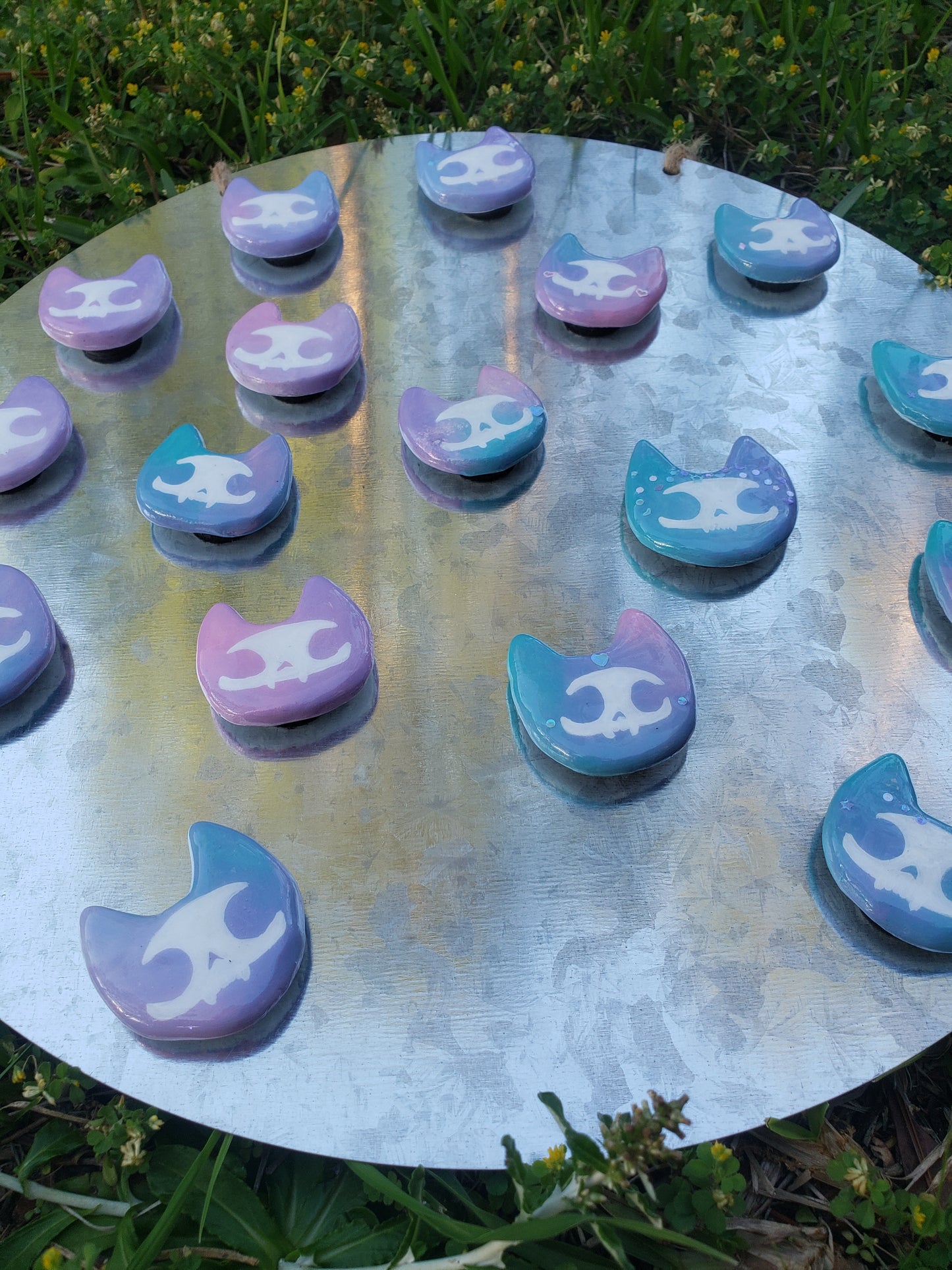 Glittery Pastel Skele-Cats OOAK Magnet -GRAB BAG-