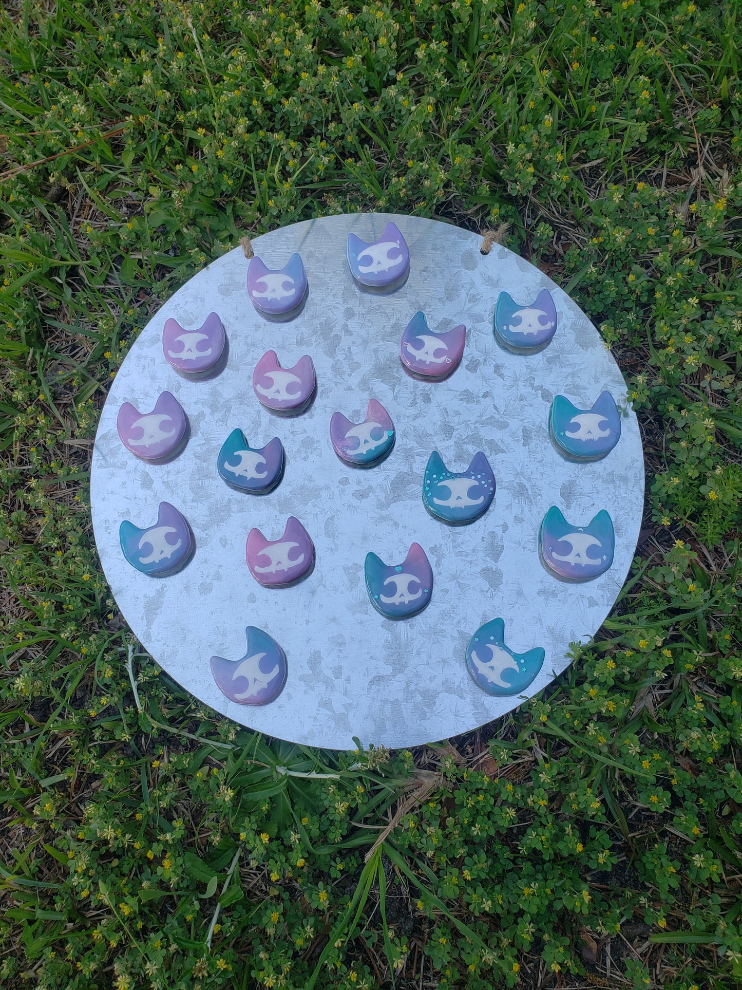 Glittery Pastel Skele-Cats OOAK Magnet -GRAB BAG-